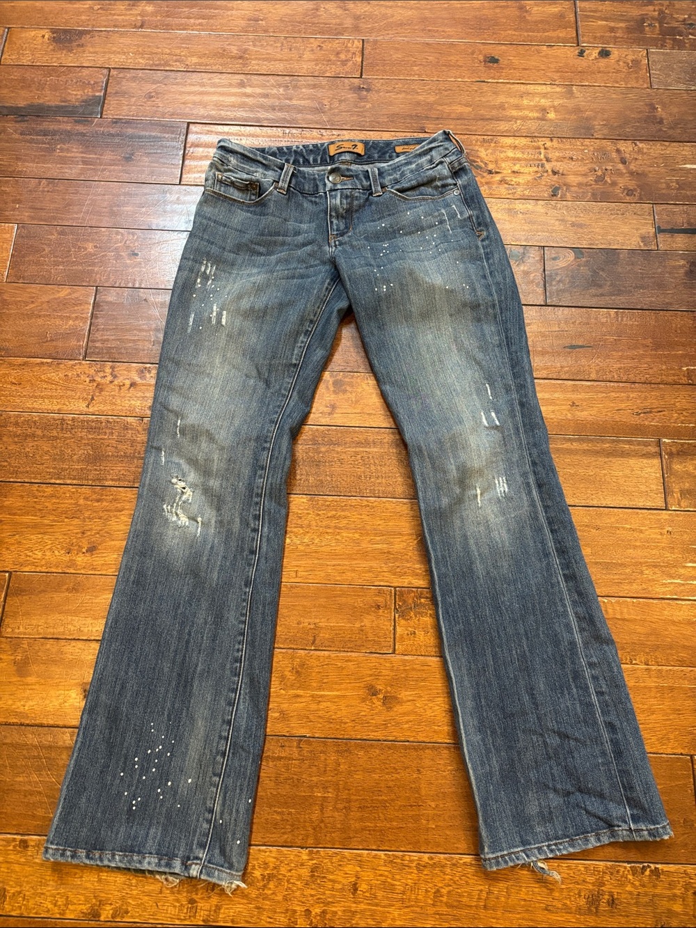 Seven7 Women's Distressed Flare Jeans in Faded Blue 28